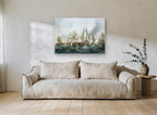 Smoke Over Rough Seas coastal canvas print on the wall of a living room