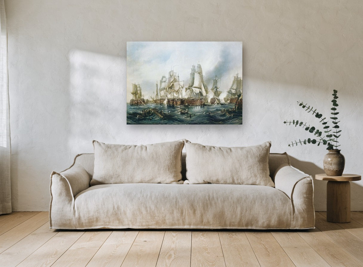 Smoke Over Rough Seas coastal canvas print on the wall of a living room