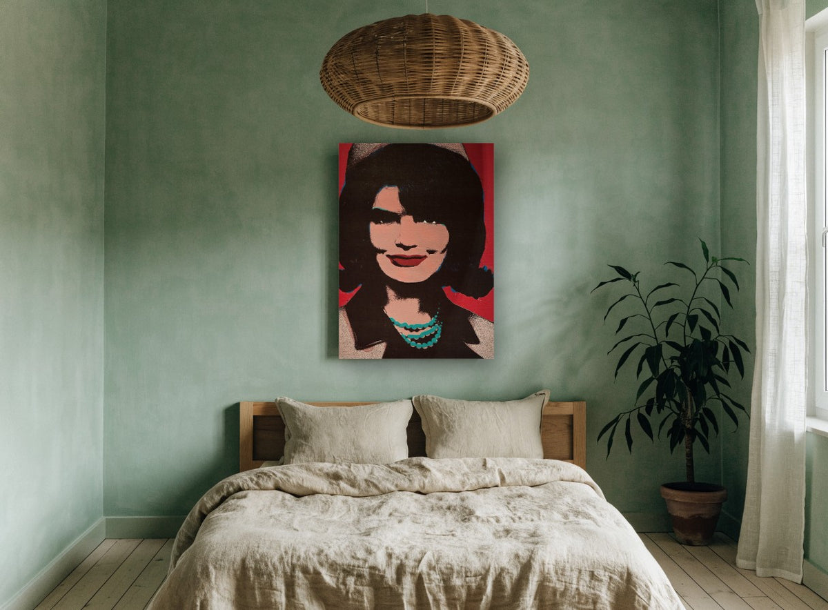 Pop Art Pearls Portrait vintage canvas print on the wall of a bedroom