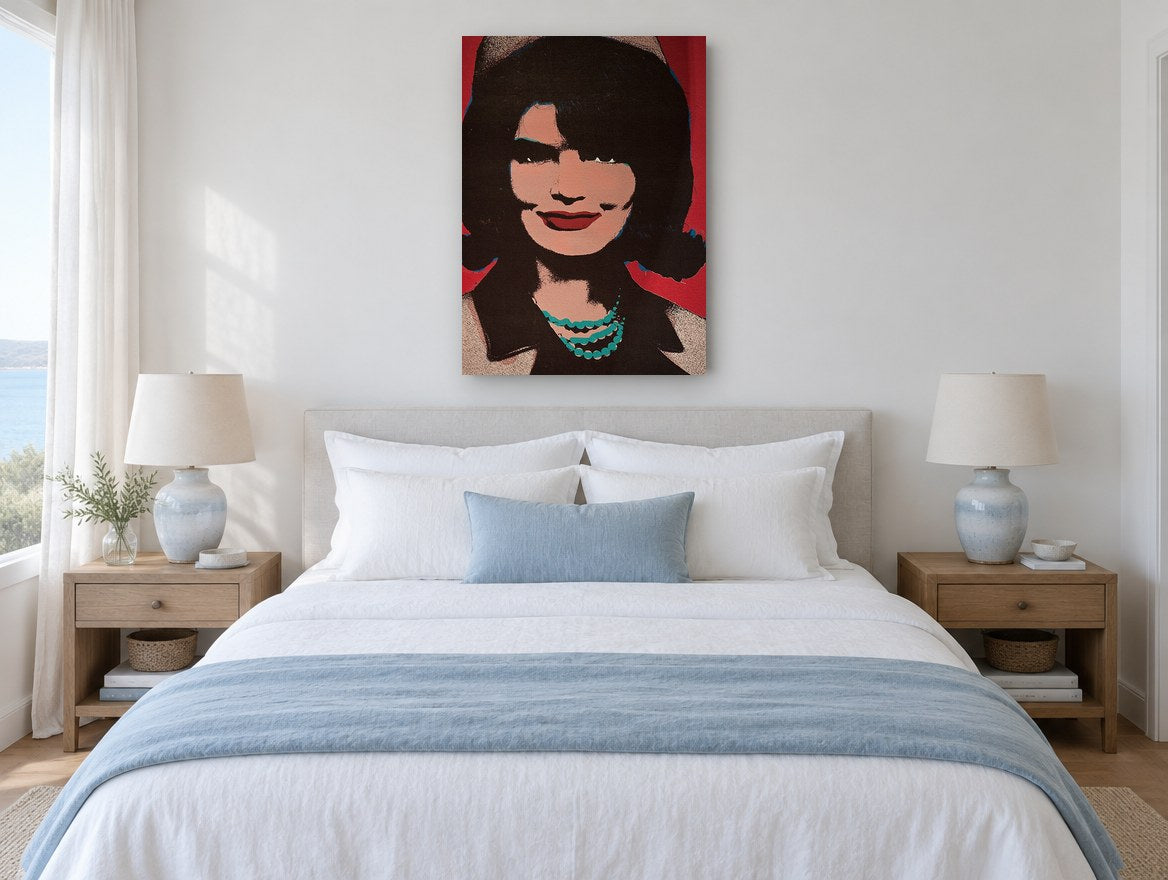 Pop Art Pearls Portrait vintage canvas print on the wall of a coastal bedroom