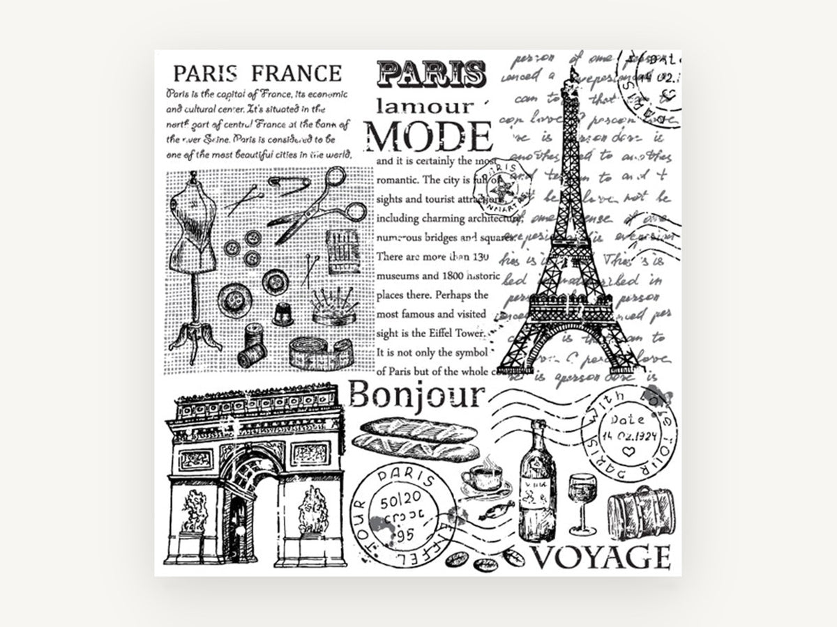 Paris Mode Voyage Collage, vintage canvas wall art print, front view