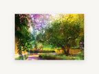 Sunlit Garden Path, colourful sunlit garden path digital art, landscape canvas wall art print, front view