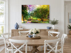 Sunlit Garden Path landscape canvas print on the wall of a Hamptons dining room