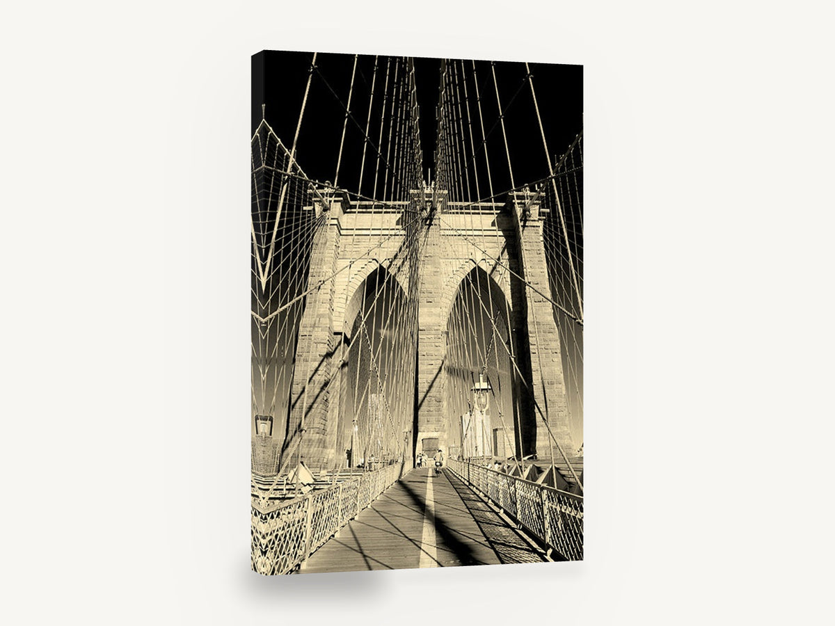 Sepia Brooklyn Bridge Archways, brooklyn bridge sepia photograph, city canvas wall art print ready to hang
