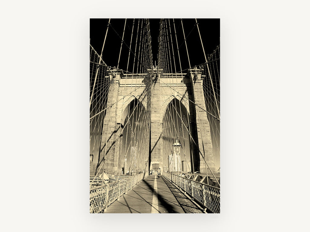 Sepia Brooklyn Bridge Archways, brooklyn bridge sepia photograph, city canvas wall art print, front view