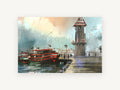 Red Boats at Lighthouse Quay, coastal canvas wall art print, front view