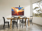 Sunset Over Reeds landscape canvas print on the wall of a dining room