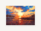 Sunset Over Reeds, lake sunset birds digital painting, landscape canvas wall art print, front view