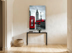 Red Westminster Rain city canvas print on the wall of a hallway