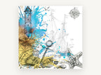 Lighthouse and Anchor Sketch, vintage canvas wall art print, front view