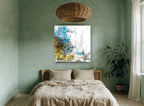 Compass and Tall Ships vintage canvas print on the wall of a bedroom