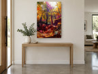 Amber Woodland Glow landscape canvas print on the wall of a entry hall
