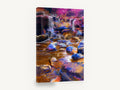 Violet Cascade Stones, colourful waterfall stream digital artwork, landscape canvas wall art print ready to hang