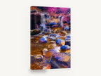 Violet Cascade Stones, colourful waterfall stream digital artwork, landscape canvas wall art print ready to hang