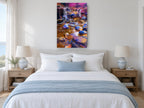 Violet Cascade Stones landscape canvas print on the wall of a bedroom