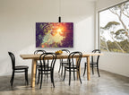 Sunburst Through Canopy landscape canvas print on the wall of a dining room
