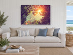 Sunburst Through Canopy landscape canvas print on the wall of a beach house living room