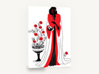 Lady in Scarlet Wrap, retro art deco fashion lady, stretched canvas wall art print ready to hang