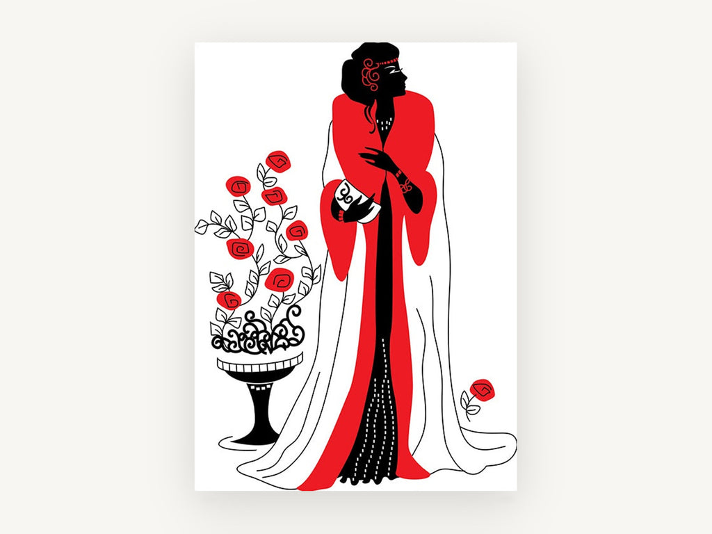 Lady in Scarlet Wrap, vintage canvas wall art print, front view
