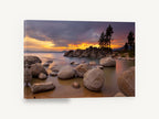 Boulder Cove Afterglow, sunset lake boulders shoreline photograph, landscape canvas wall art print ready to hang