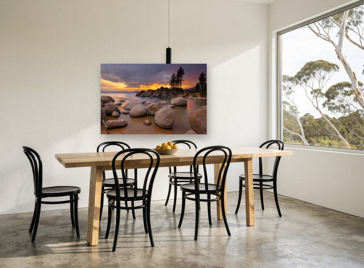 Boulder Cove Afterglow landscape canvas print on the wall of a dining room
