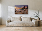 Boulder Cove Afterglow landscape canvas print on the wall of a living room