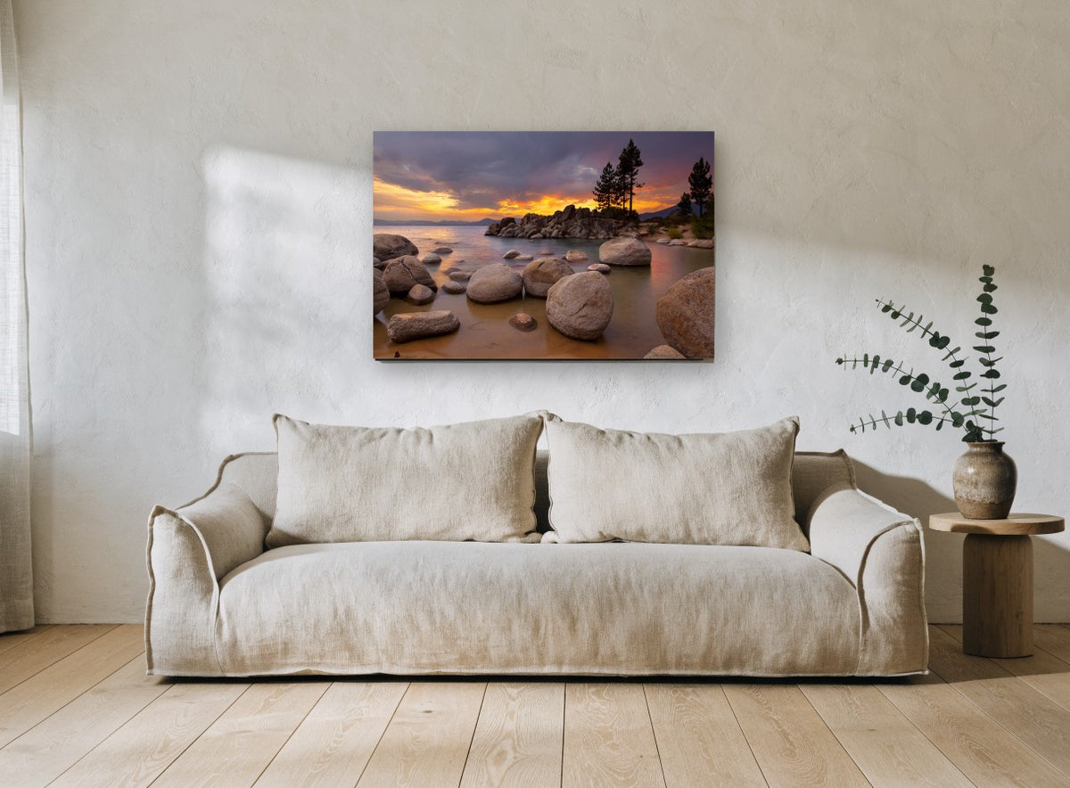 Boulder Cove Afterglow landscape canvas print on the wall of a living room