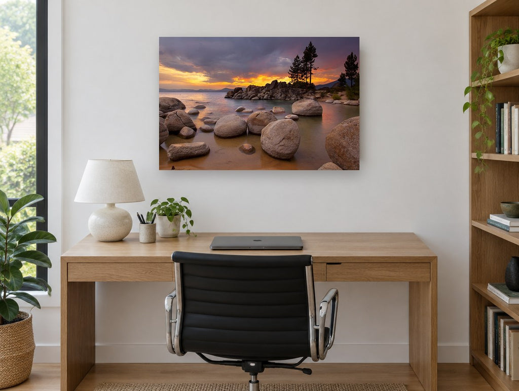 Boulder Cove Afterglow landscape canvas print on the wall of a study
