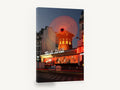 Red Windmill Dusk, moulin rouge paris night photograph, city canvas wall art print ready to hang