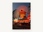 Red Windmill Dusk, moulin rouge paris night photograph, city canvas wall art print, front view