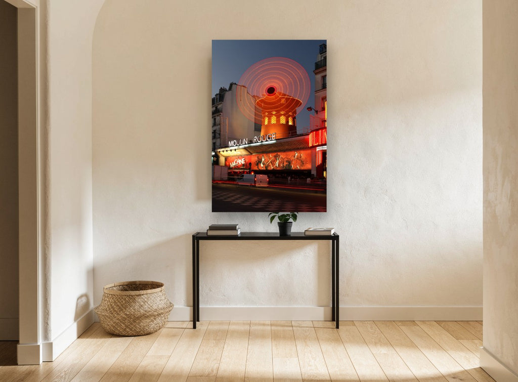 Red Windmill Dusk city canvas print on the wall of a hallway