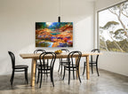 Amber Stones Creek landscape canvas print on the wall of a dining room
