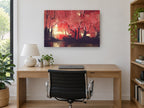 Crimson Lantern Grove landscape canvas print on the wall of a study