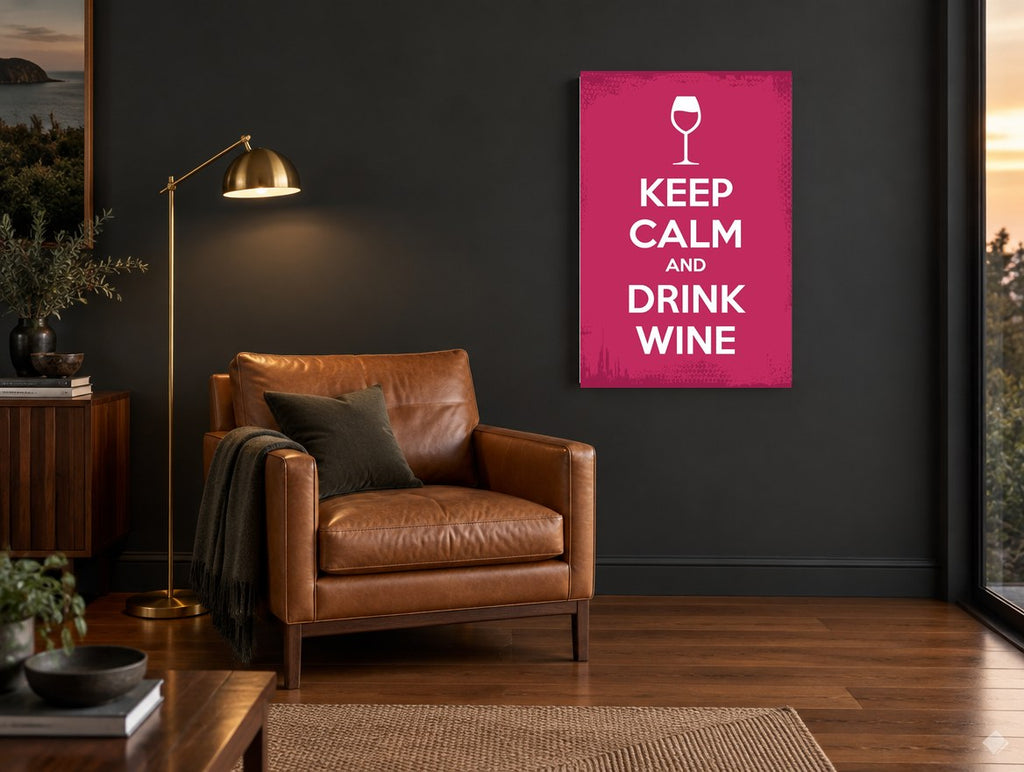 Calm Wine Glass Poster kitchen canvas print on the wall of a charcoal living room