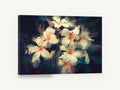 Frangipani Glow at Dusk, white frangipani flowers dark background painting, floral canvas wall art print ready to hang