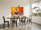 Amber Sails at Dusk coastal canvas print on the wall of a dining room