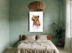 Dripping Leopard Gaze animal canvas print on the wall of a bedroom