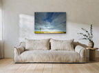 Windmill Under Streaking Sky landscape canvas print on the wall of a living room