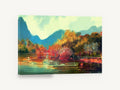 Autumn Lake Glow, autumn lake mountain landscape illustration, landscape canvas wall art print ready to hang