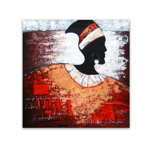 African Profile in Red, african woman profile silhouette hand-painted oil painting on canvas