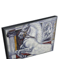 Rearing White Horse, white horse and roman column, framed in a white floating frame