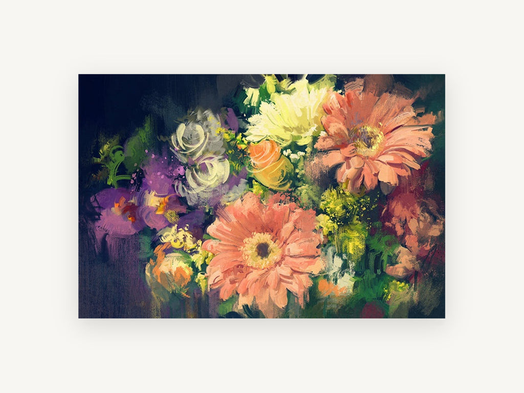 Dusk Gerbera Bouquet, floral canvas wall art print, front view