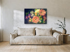 Dusk Gerbera Bouquet floral canvas print on the wall of a living room