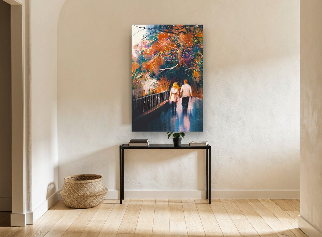Autumn Park Stroll landscape canvas print on the wall of a hallway