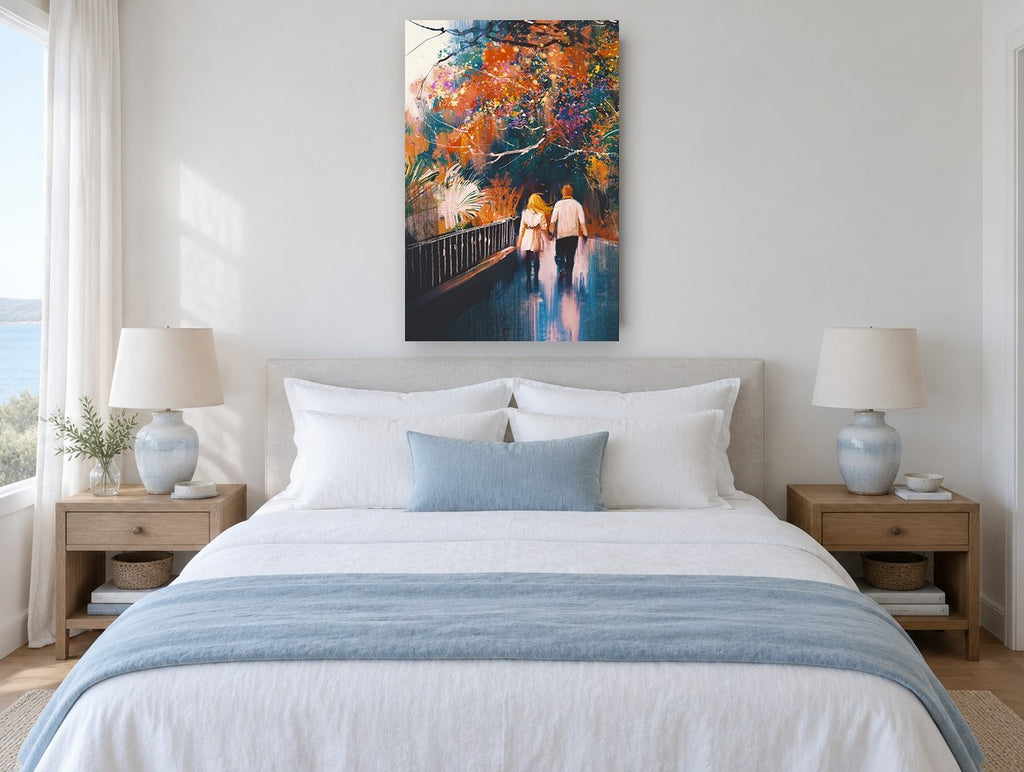 Autumn Park Stroll landscape canvas print on the wall of a bedroom