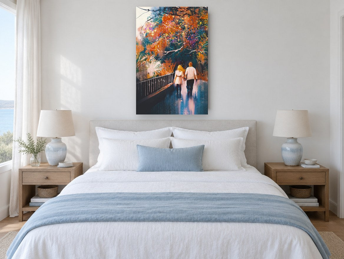Autumn Park Stroll landscape canvas print on the wall of a bedroom