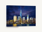 Lower Manhattan Storm Glow, lower manhattan skyline at dusk photograph, city canvas wall art print ready to hang