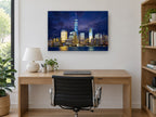Lower Manhattan Storm Glow city canvas print on the wall of a study