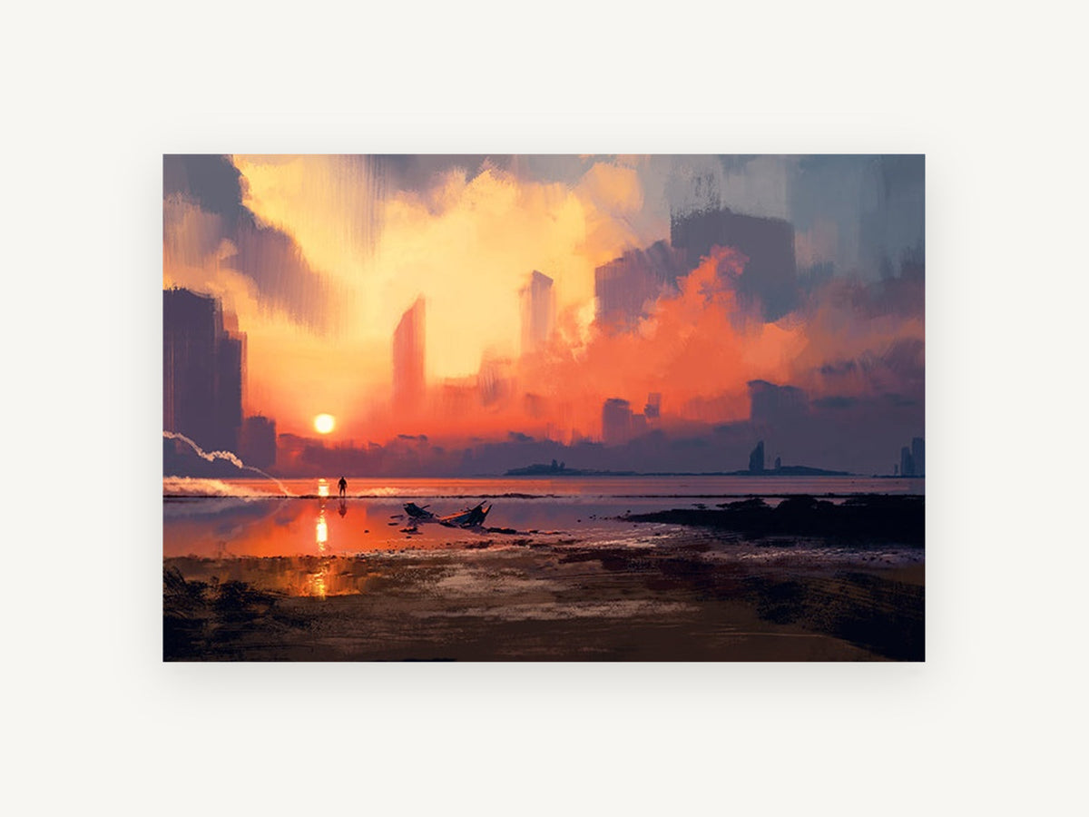 Skyline Beyond the Shore, coastal canvas wall art print, front view