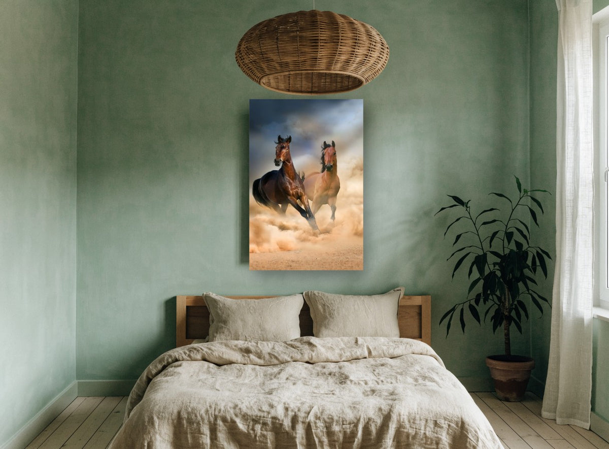 Dust Runners animal canvas print on the wall of a bedroom